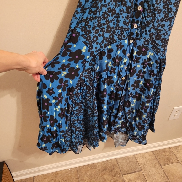 NEW Free People Dewberry Maxi Dress Cobalt Combo Floral Blue Black Buttoned - Picture 4 of 6